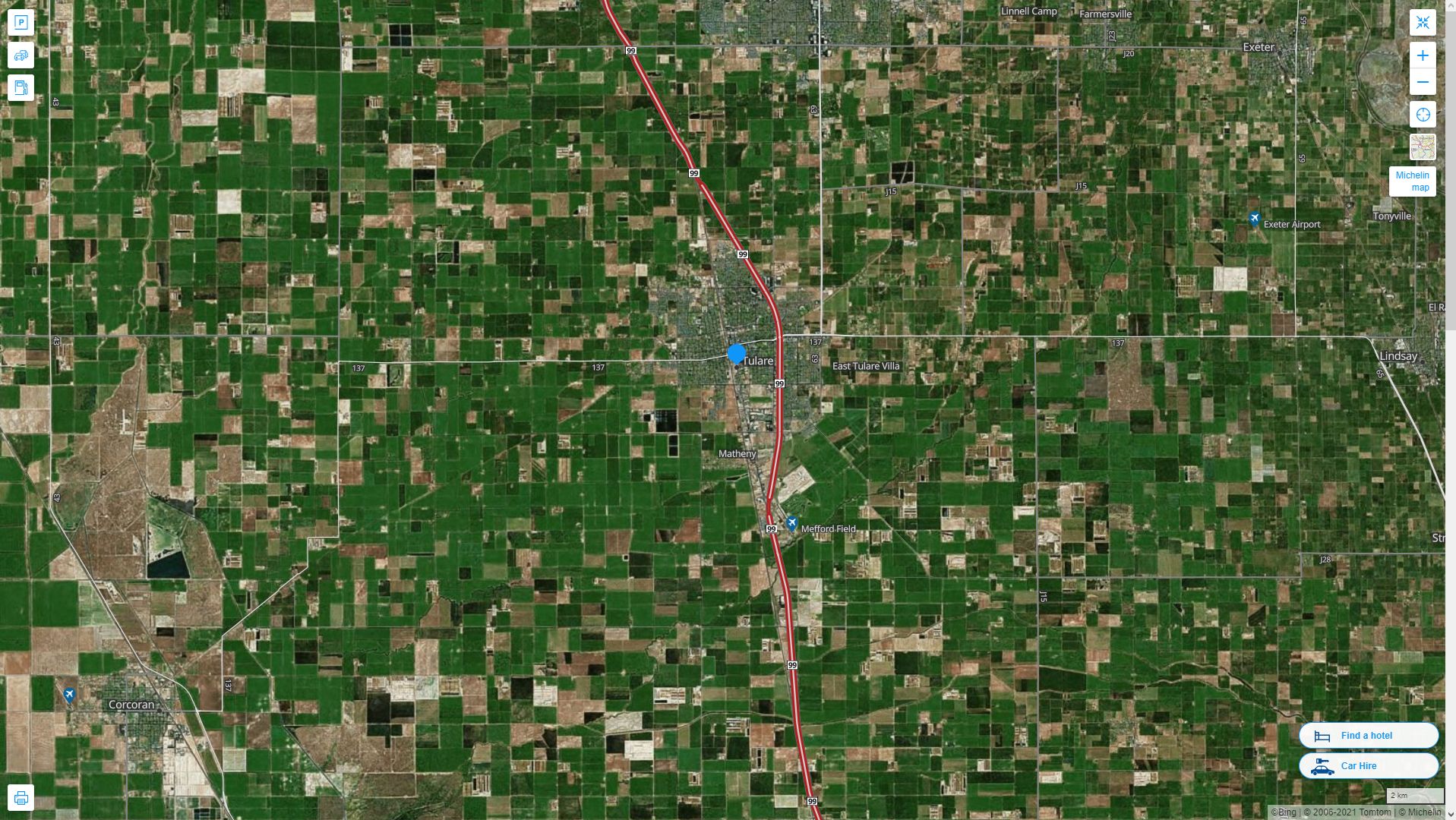 Tulare California Highway and Road Map with Satellite View